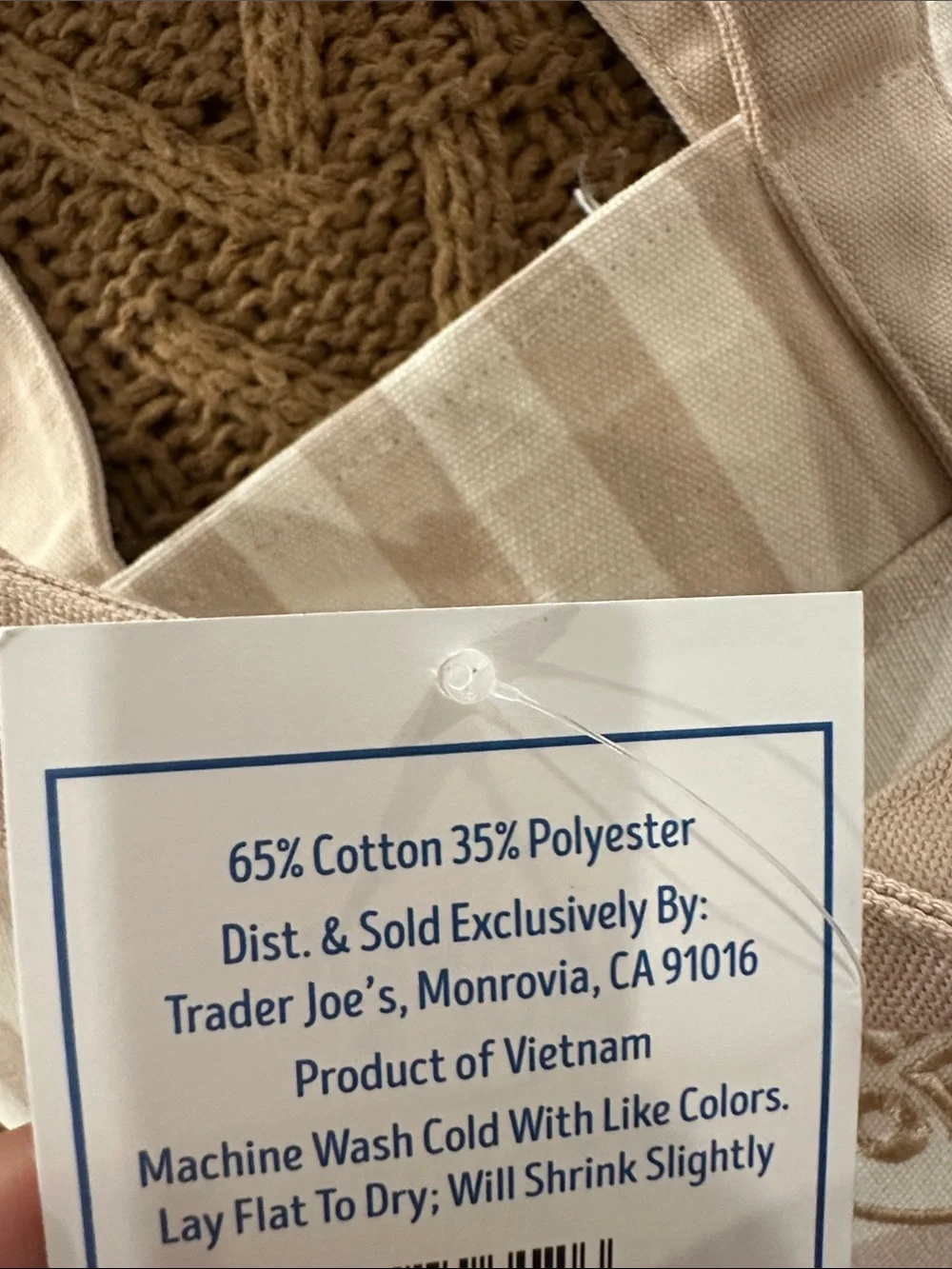 Trader Joe's Beige Striped Mini Canvas Tote Bag